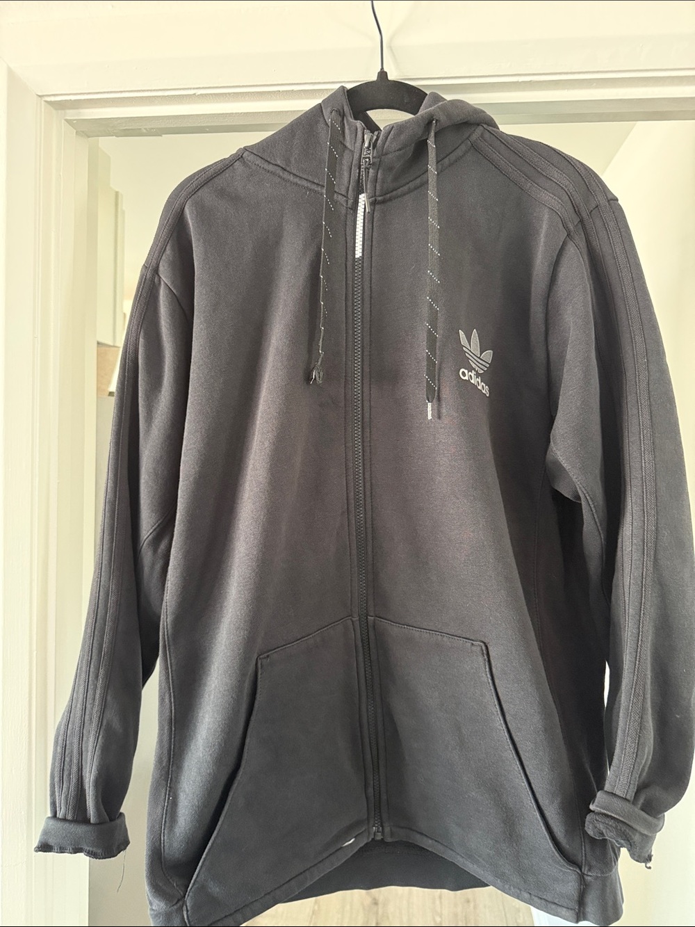 adidas Black Men’s Full-Zip Hoodie with Trefoil Logo